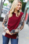 Feeling Bold Burgundy Two Tone Floral & Animal Print Top *online exclusive-[option4]-[option5]-Cute-Trendy-Shop-Womens-Boutique-Clothing-Store
