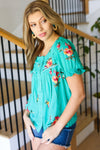 Remember Me Turquoise Floral Embroidery Button Down Top *online exclusive-[option4]-[option5]-Cute-Trendy-Shop-Womens-Boutique-Clothing-Store