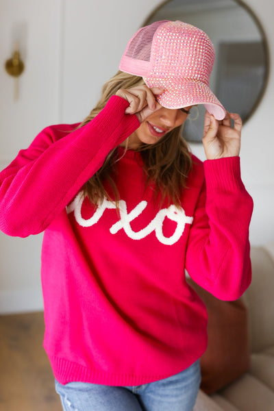 Love In the Air Fuchsia "Xoxo" Embroidered Sweater *online exclusive-[option4]-[option5]-Cute-Trendy-Shop-Womens-Boutique-Clothing-Store