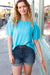 Sky Blue Round Neck Puff Sleeve Crepe Top *online exclusive-[option4]-[option5]-Cute-Trendy-Shop-Womens-Boutique-Clothing-Store