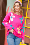 Flower Power Hot Pink Daisy Jacquard Pullover Sweater *online exclusive-[option4]-[option5]-Cute-Trendy-Shop-Womens-Boutique-Clothing-Store