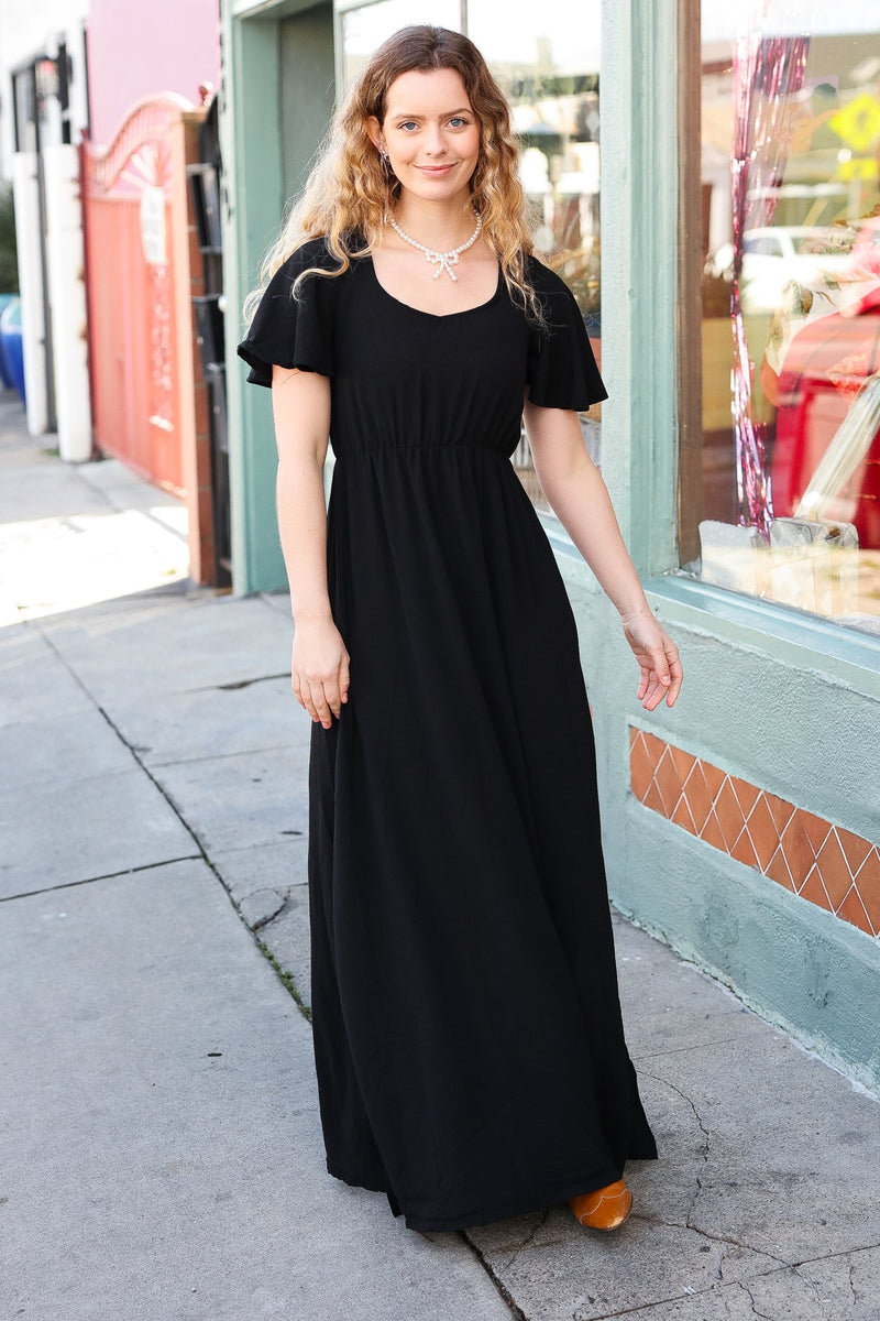 In Your Dreams Black Flutter Sleeve Woven Maxi Dress *Online Exclusive*-[option4]-[option5]-Cute-Trendy-Shop-Womens-Boutique-Clothing-Store