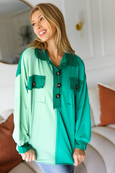 On The Way Up Mint Color Block Button Down Pullover *online exclusive-[option4]-[option5]-Cute-Trendy-Shop-Womens-Boutique-Clothing-Store