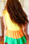 Yellow & Tangerine Tiered Shoulder Tie Crepe Top *online exclusive