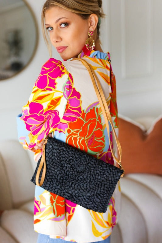 Black Raffia Woven Wrist Strap Clutch Bag *Online Exclusive*-One Size Fits All-[option4]-[option5]-Cute-Trendy-Shop-Womens-Boutique-Clothing-Store