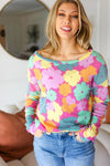 Easy To Love Fuchsia Floral Two Tone Knit Vintage Top *Online Exclusive*-Small-[option4]-[option5]-Cute-Trendy-Shop-Womens-Boutique-Clothing-Store