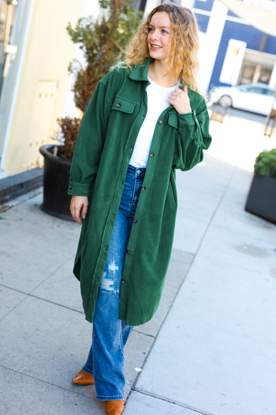 On Your Terms Forest Green Fleece Button Down Duster Jacket *online exclusive-[option4]-[option5]-Cute-Trendy-Shop-Womens-Boutique-Clothing-Store