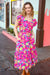 Fuchsia Floral Print Elastic Waist Ruffle Midi Dress *online exclusive-[option4]-[option5]-Cute-Trendy-Shop-Womens-Boutique-Clothing-Store