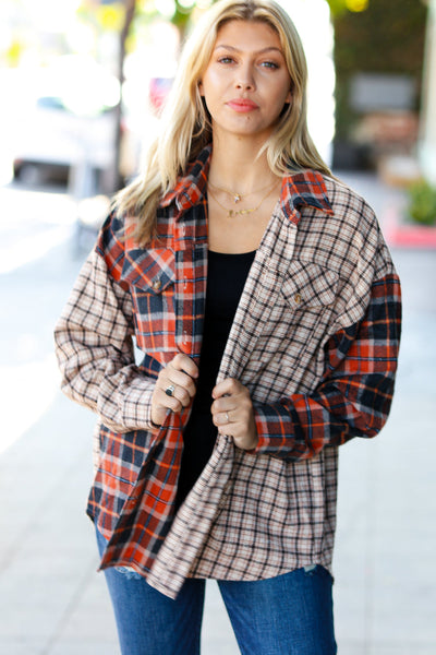 Calling On You Rust & Taupe Plaid Color Block Shacket *online exclusive-[option4]-[option5]-Cute-Trendy-Shop-Womens-Boutique-Clothing-Store