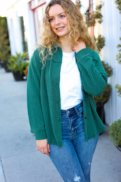 Holiday Pine Green Ribbed Button Down Shacket *online exclusive-[option4]-[option5]-Cute-Trendy-Shop-Womens-Boutique-Clothing-Store
