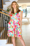 Mint & Fuchsia Tropical Floral Square Neck Dress *online exclusive-[option4]-[option5]-Cute-Trendy-Shop-Womens-Boutique-Clothing-Store
