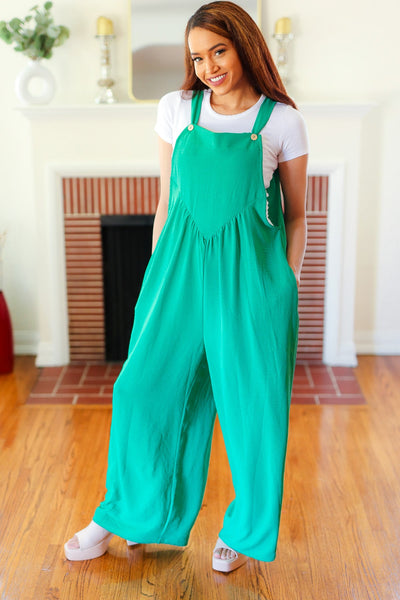 Summer Dreaming Emerald Wide Leg Suspender Overall Jumpsuit *online exclusive