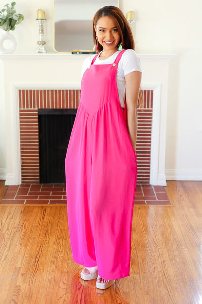Summer Dreaming Pink Wide Leg Suspender Overall Jumpsuit *online exclusive