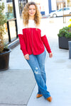 Festive Red & White Drop Shoulder Outseam Color Block Top *online exclusive-[option4]-[option5]-Cute-Trendy-Shop-Womens-Boutique-Clothing-Store
