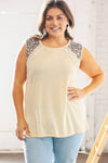 Tan Leopard Crochet Waffle Banded Sleeve Top *online exclusive-[option4]-[option5]-Cute-Trendy-Shop-Womens-Boutique-Clothing-Store