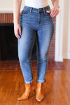 Medium Blue Mid-Rise Slim Fit Cuffed Jeans *online exclusive-[option4]-[option5]-Cute-Trendy-Shop-Womens-Boutique-Clothing-Store