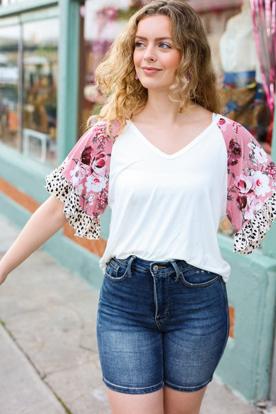 Seize The Day Cream Floral & Animal Print Ruffle Sleeve Top *online exclusive-[option4]-[option5]-Cute-Trendy-Shop-Womens-Boutique-Clothing-Store