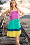 Fuchsia Shoulder Strap Color Block Tiered Ruffle Dress *Online Exclusive*-[option4]-[option5]-Cute-Trendy-Shop-Womens-Boutique-Clothing-Store