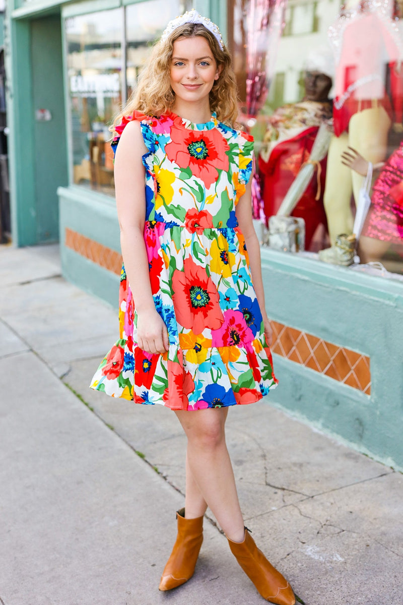 Sunny Days Multicolor Floral Print Tiered Ruffle Sleeve Dress *online exclusive-[option4]-[option5]-Cute-Trendy-Shop-Womens-Boutique-Clothing-Store