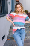 Look Out Teal & Rose Striped Hacci Knit Puff Sleeve Top *online exclusive-[option4]-[option5]-Cute-Trendy-Shop-Womens-Boutique-Clothing-Store