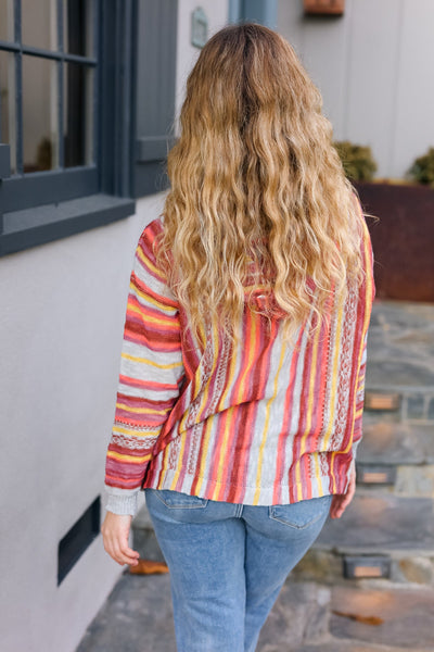 Be Bold Coral & Sienna Stripe Pullover Notched Neck Hoodie *online exclusive-[option4]-[option5]-Cute-Trendy-Shop-Womens-Boutique-Clothing-Store