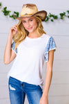 Denim & White Floral Short Flutter Sleeve Top *online exclusive-[option4]-[option5]-Cute-Trendy-Shop-Womens-Boutique-Clothing-Store