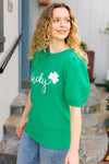 Lucky Lady Shamrock Green Sequin Puff Sleeve Knit Top *online exclusive-[option4]-[option5]-Cute-Trendy-Shop-Womens-Boutique-Clothing-Store