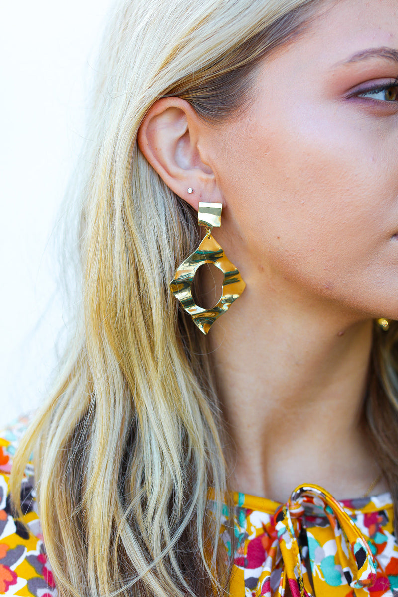 Gold Crushed Textured Geometric Cut-Out Earrings *online exclusive-One Size Fits All-[option4]-[option5]-Cute-Trendy-Shop-Womens-Boutique-Clothing-Store