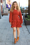 On My Way Rust Smocked Waist Tiered Ruffle Lined Dress *online exclusive-[option4]-[option5]-Cute-Trendy-Shop-Womens-Boutique-Clothing-Store