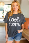 Take A Bow Charcoal "Cool Mom" Embroidery Pop-Up Rib Dolman Top *online exclusive