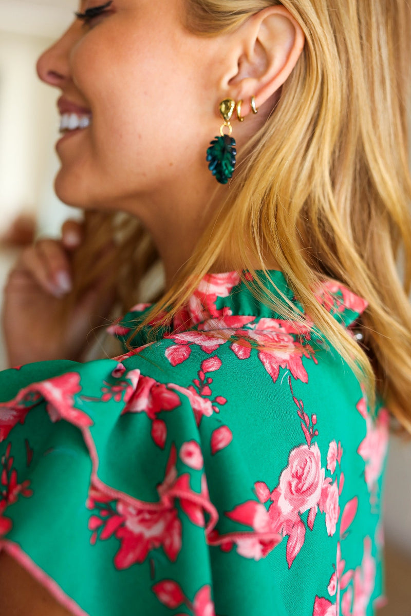 Emerald & Gold Monstera Leaf Dangle Earrings *online exclusive-One Size Fits All-[option4]-[option5]-Cute-Trendy-Shop-Womens-Boutique-Clothing-Store