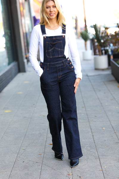 Just For You Dark Denim High Waist Wide Leg Overalls *online exclusive-[option4]-[option5]-Cute-Trendy-Shop-Womens-Boutique-Clothing-Store