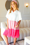 Pink & Fuchsia Color Block Collared Button Down Dress *online exclusive