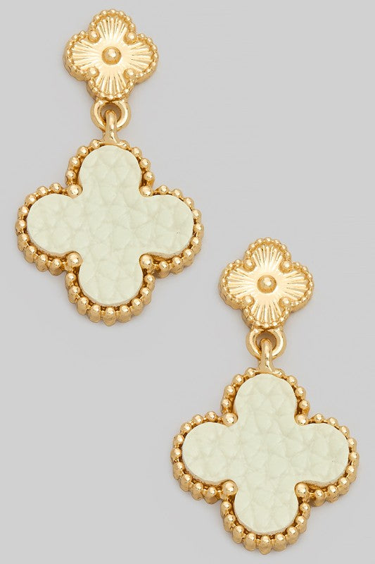 Every Day Faux Leather Clover Earrings Ivory-[option4]-[option5]-Cute-Trendy-Shop-Womens-Boutique-Clothing-Store