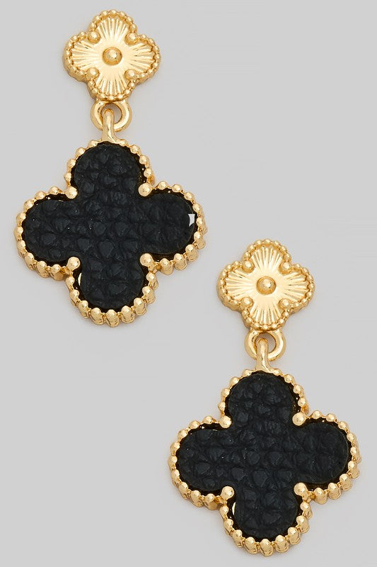 Every Day Faux Leather Clover Earrings Black-[option4]-[option5]-Cute-Trendy-Shop-Womens-Boutique-Clothing-Store