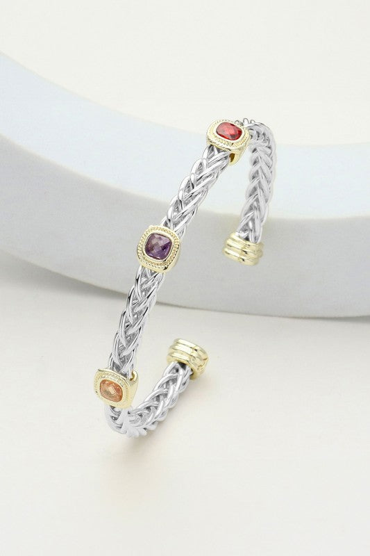 Triple Sparkle Cushion CZ Cuff Bracelet-Cute-Trendy-Shop-Womens-Boutique-Clothing-Store