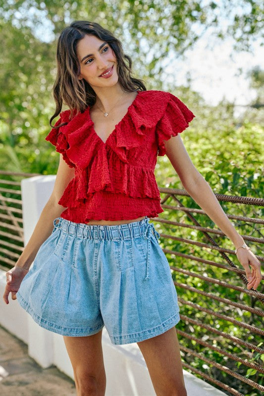 It All Makes Sense Red Ruffle Top-[option4]-[option5]-Cute-Trendy-Shop-Womens-Boutique-Clothing-Store