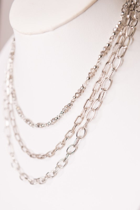Good Times Three Layer Silver Necklace-[option4]-[option5]-Cute-Trendy-Shop-Womens-Boutique-Clothing-Store
