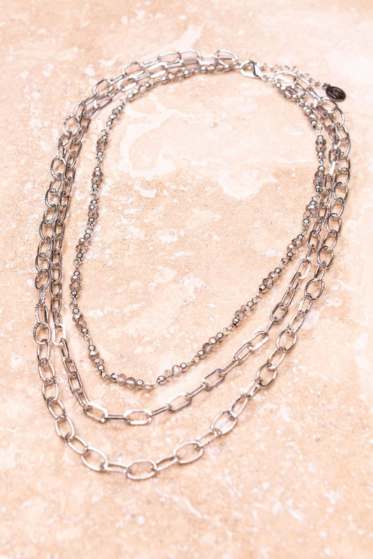 Good Times Three Layer Silver Necklace-[option4]-[option5]-Cute-Trendy-Shop-Womens-Boutique-Clothing-Store