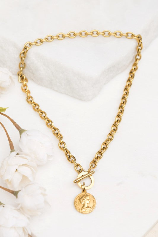 Treasure Hunt Gold Coin Chain Necklace-Gold-[option4]-[option5]-Cute-Trendy-Shop-Womens-Boutique-Clothing-Store