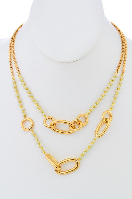 Two Layer Chain & Ivory Bead Necklace-[option4]-[option5]-Cute-Trendy-Shop-Womens-Boutique-Clothing-Store