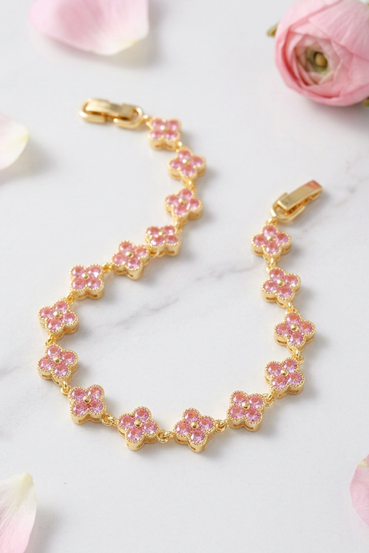 Eternal Glow Quatrefoil Crystal Bracelet-Rose-Cute-Trendy-Shop-Womens-Boutique-Clothing-Store
