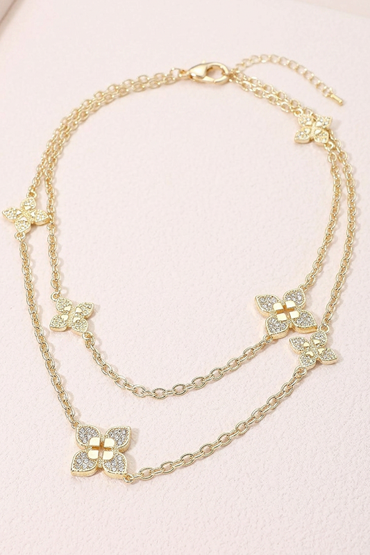 Petal to the Metal CZ Clover Long Necklace-Cute-Trendy-Shop-Womens-Boutique-Clothing-Store