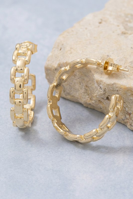 Textured Gold Chain Link Hoop Earrings-Cute-Trendy-Shop-Womens-Boutique-Clothing-Store