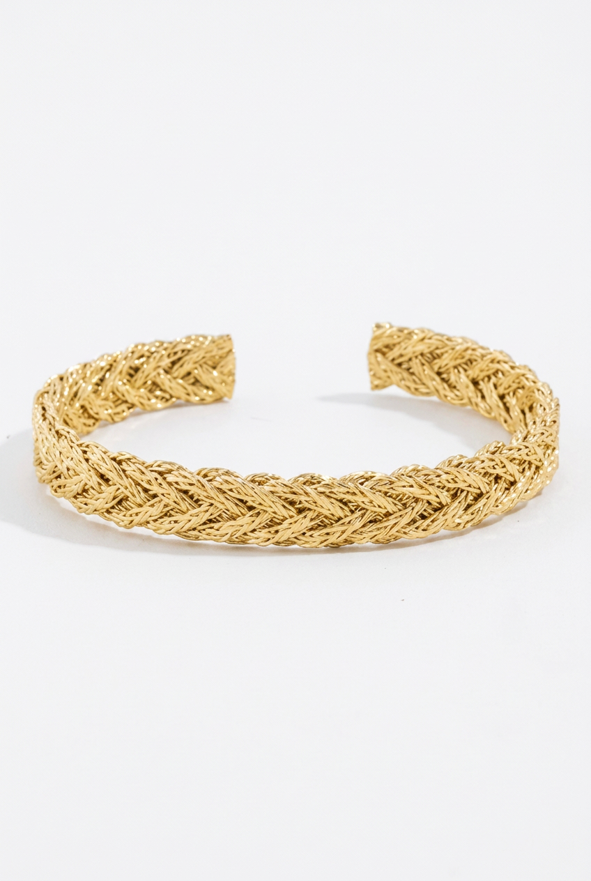 Golden Braided Herringbone Weave Cuff Bracelet-Gold-Cute-Trendy-Shop-Womens-Boutique-Clothing-Store