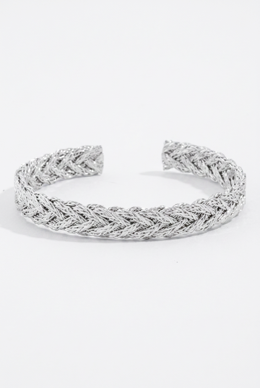 Golden Braided Herringbone Weave Cuff Bracelet-Silver-Cute-Trendy-Shop-Womens-Boutique-Clothing-Store