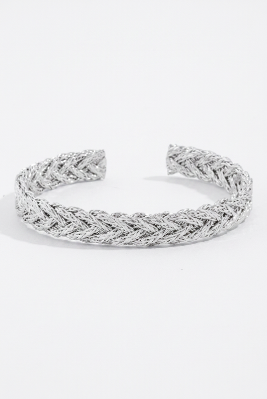 Golden Braided Herringbone Weave Cuff Bracelet-Silver-Cute-Trendy-Shop-Womens-Boutique-Clothing-Store