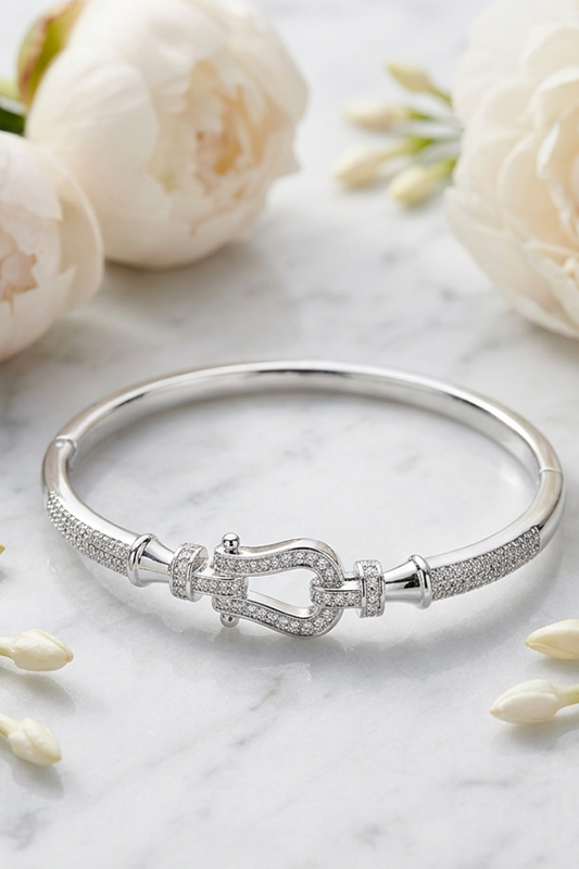 Unbuckle the Drama CZ Pavé Buckle Bangle-Silver-Cute-Trendy-Shop-Womens-Boutique-Clothing-Store