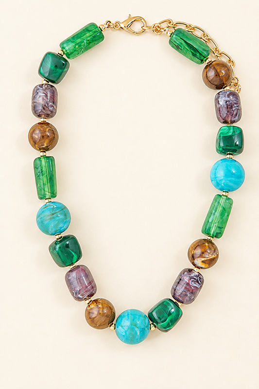Chunky Marbled Mixed-Bead Statement Necklace-Green-Cute-Trendy-Shop-Womens-Boutique-Clothing-Store