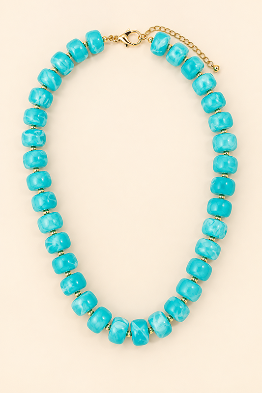 Marbled Rondelle Statement Necklace-Turquoise-Cute-Trendy-Shop-Womens-Boutique-Clothing-Store
